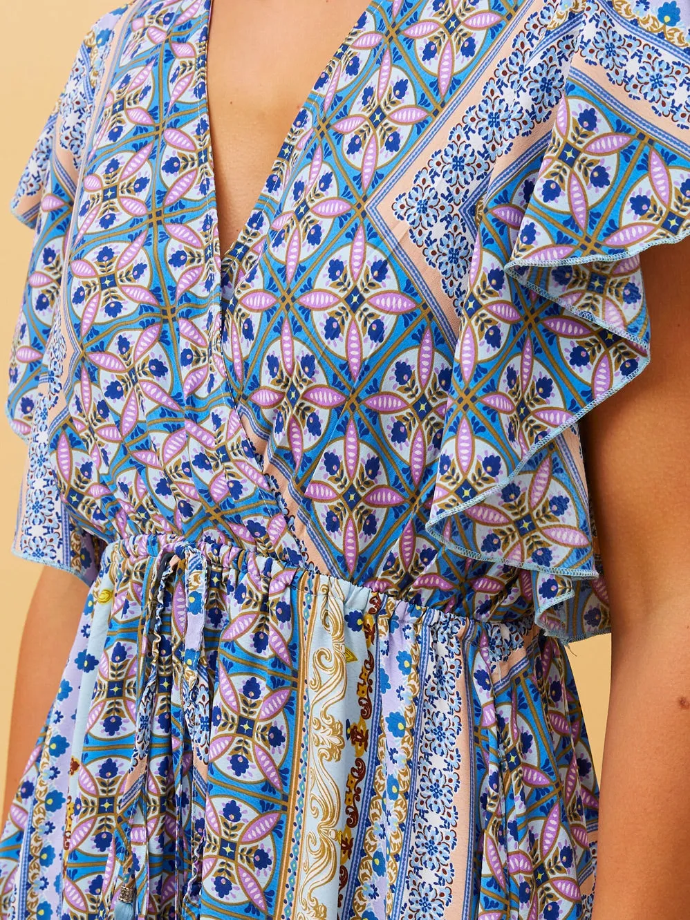 CAROLINE K MORGAN FRILL SLEEVE BOHO MAXI DRESS