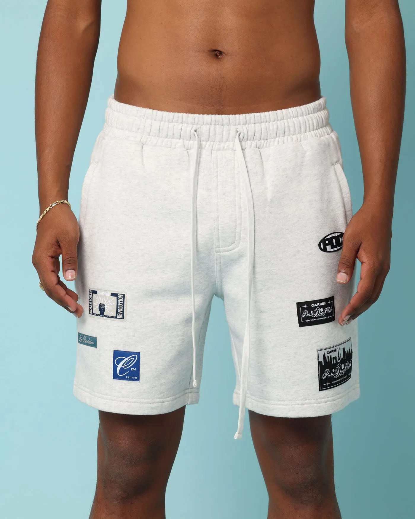 Carré Patchwork Sweat Shorts Grey Marle