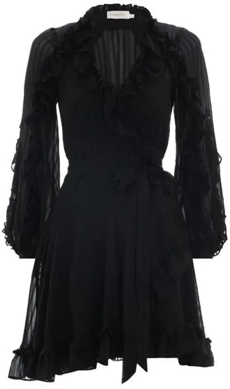 Cascade Wrap Dress, Black