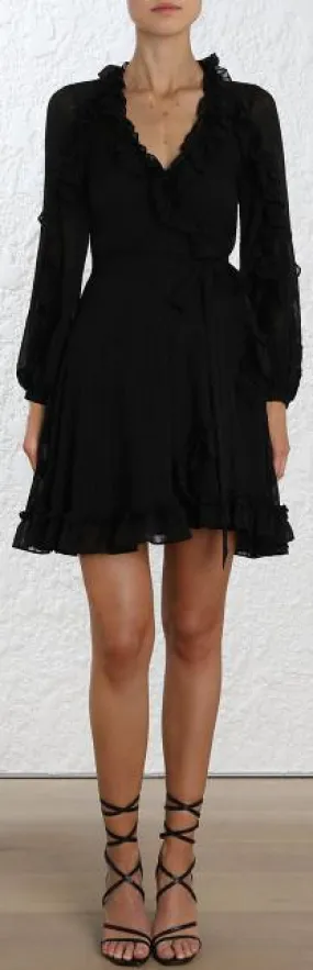 Cascade Wrap Dress, Black