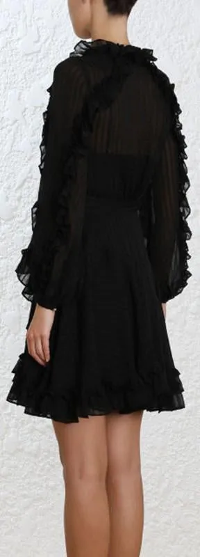Cascade Wrap Dress, Black