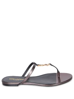 Cassandra lamé/black thong sandals