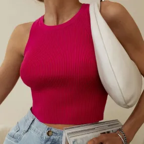 Casual Basic Summer Knitted Sleeveless Crop Tops