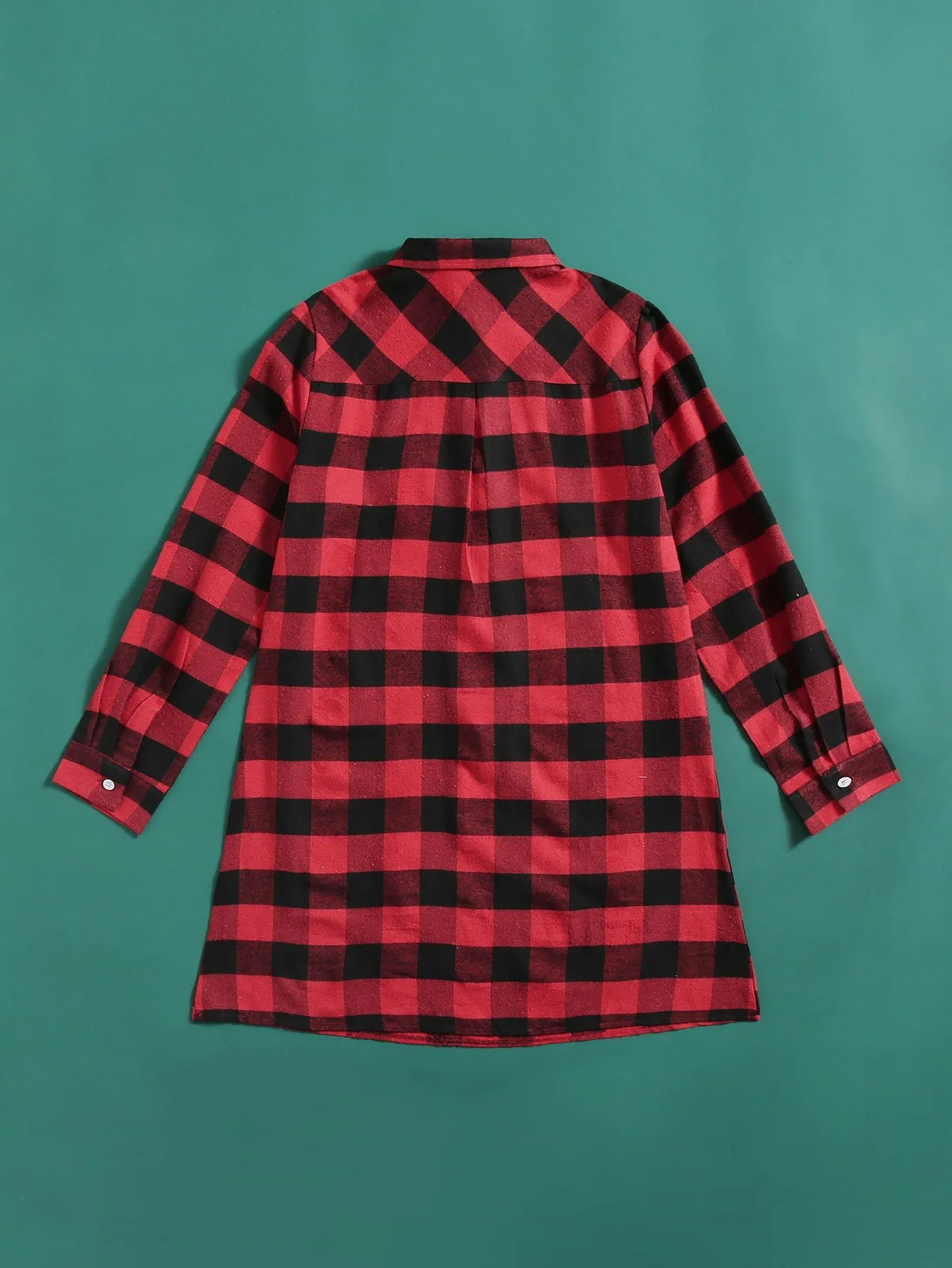 Casual Gingham Button Front Long Sleeve Collar Long Blouse