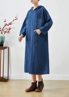 Casual Navy Oversized Hooded Denim Vacation Dresses Fall LY9255