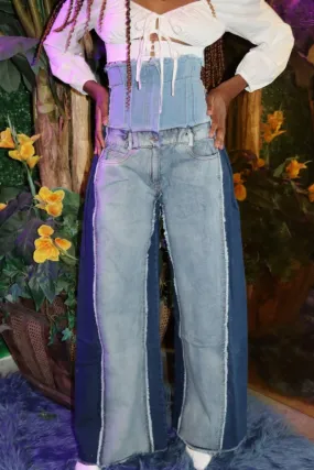 Casual Patchwork Contrast High Waist Straight Denim Jeans