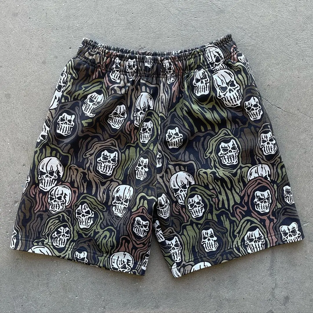 Casual personality skull print sports shorts men