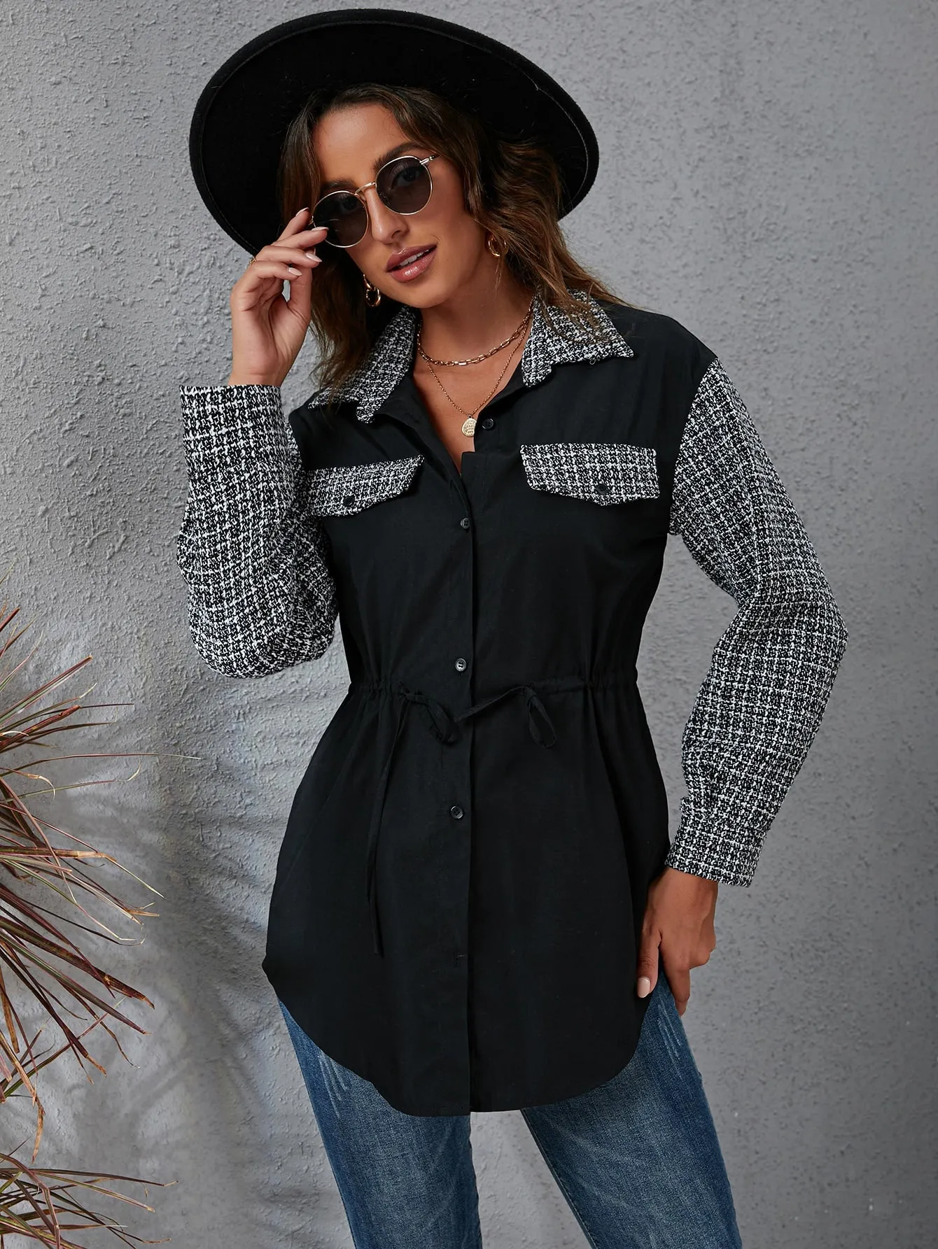 Casual Plaid Button Front Long Sleeve Collar Regular Blouse