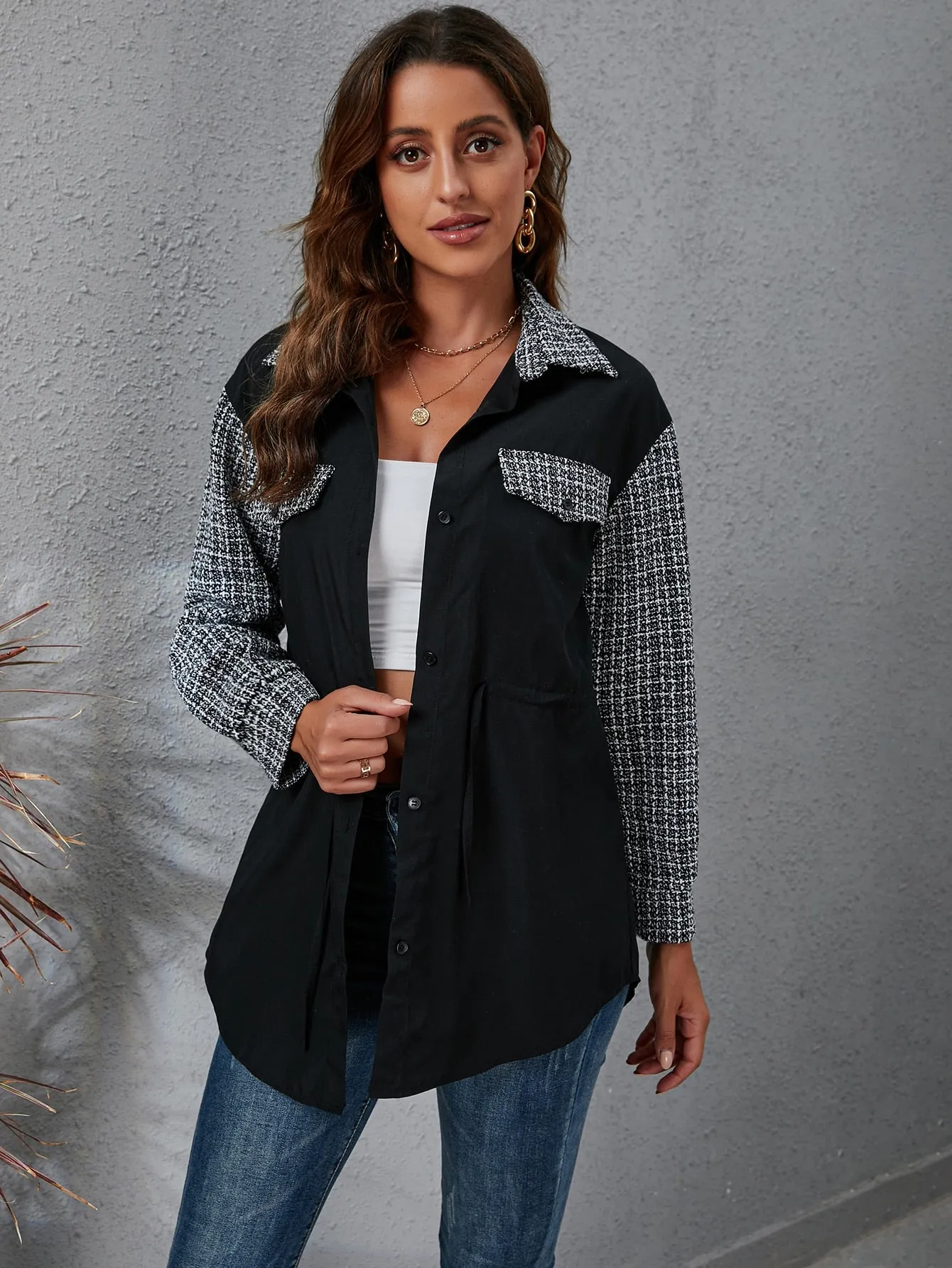 Casual Plaid Button Front Long Sleeve Collar Regular Blouse