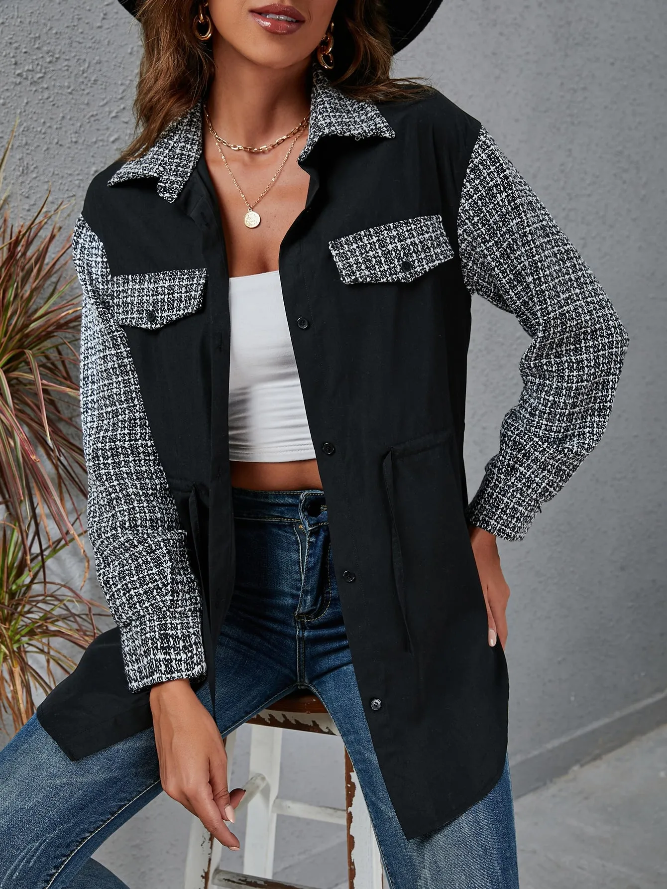 Casual Plaid Button Front Long Sleeve Collar Regular Blouse