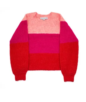 Central Park West Girls Tri-Color Striped Crewneck Sweater Pink