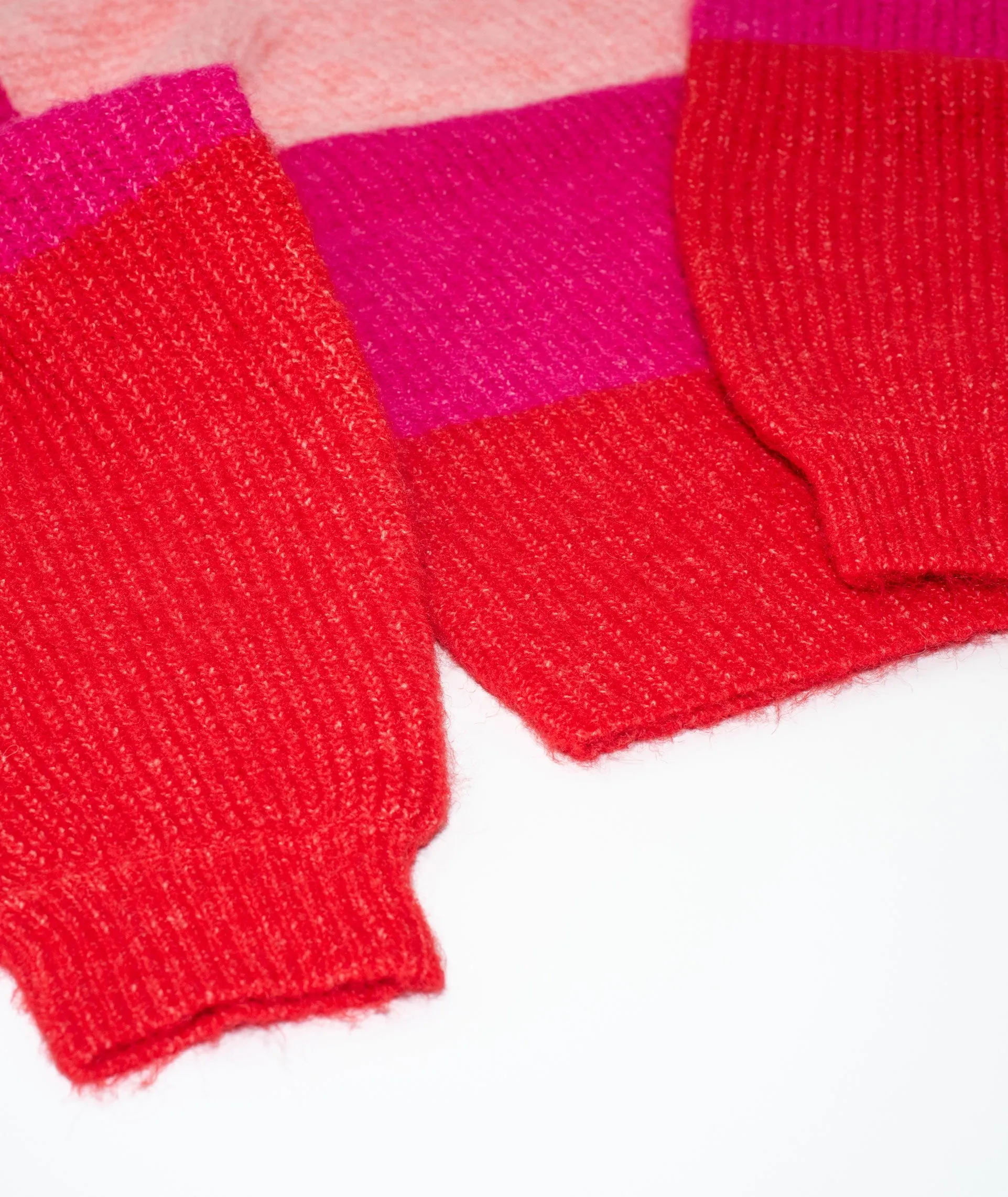 Central Park West Girls Tri-Color Striped Crewneck Sweater Pink