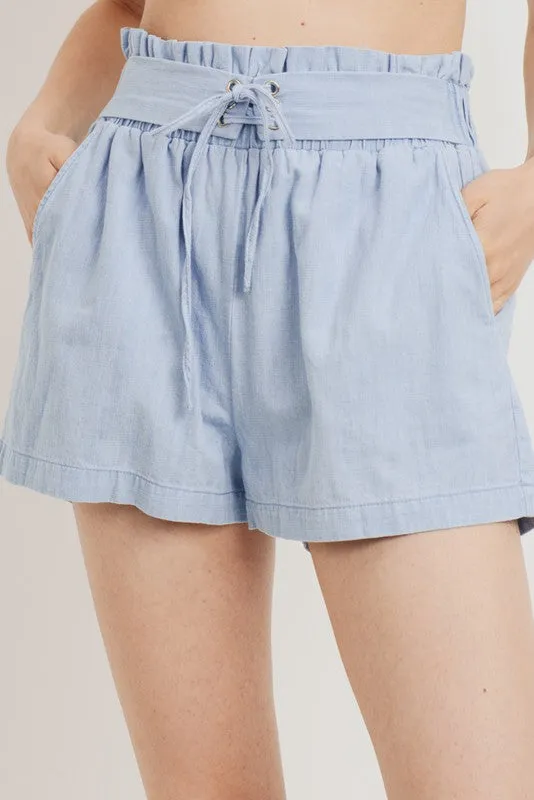 CHAMBRAY DENIM SHORTS