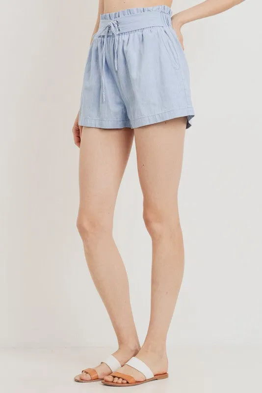 CHAMBRAY DENIM SHORTS