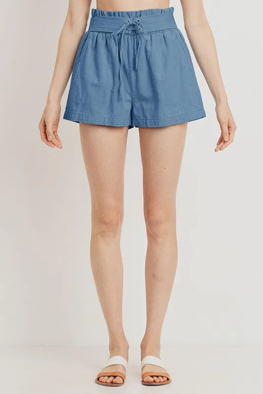 CHAMBRAY DENIM SHORTS