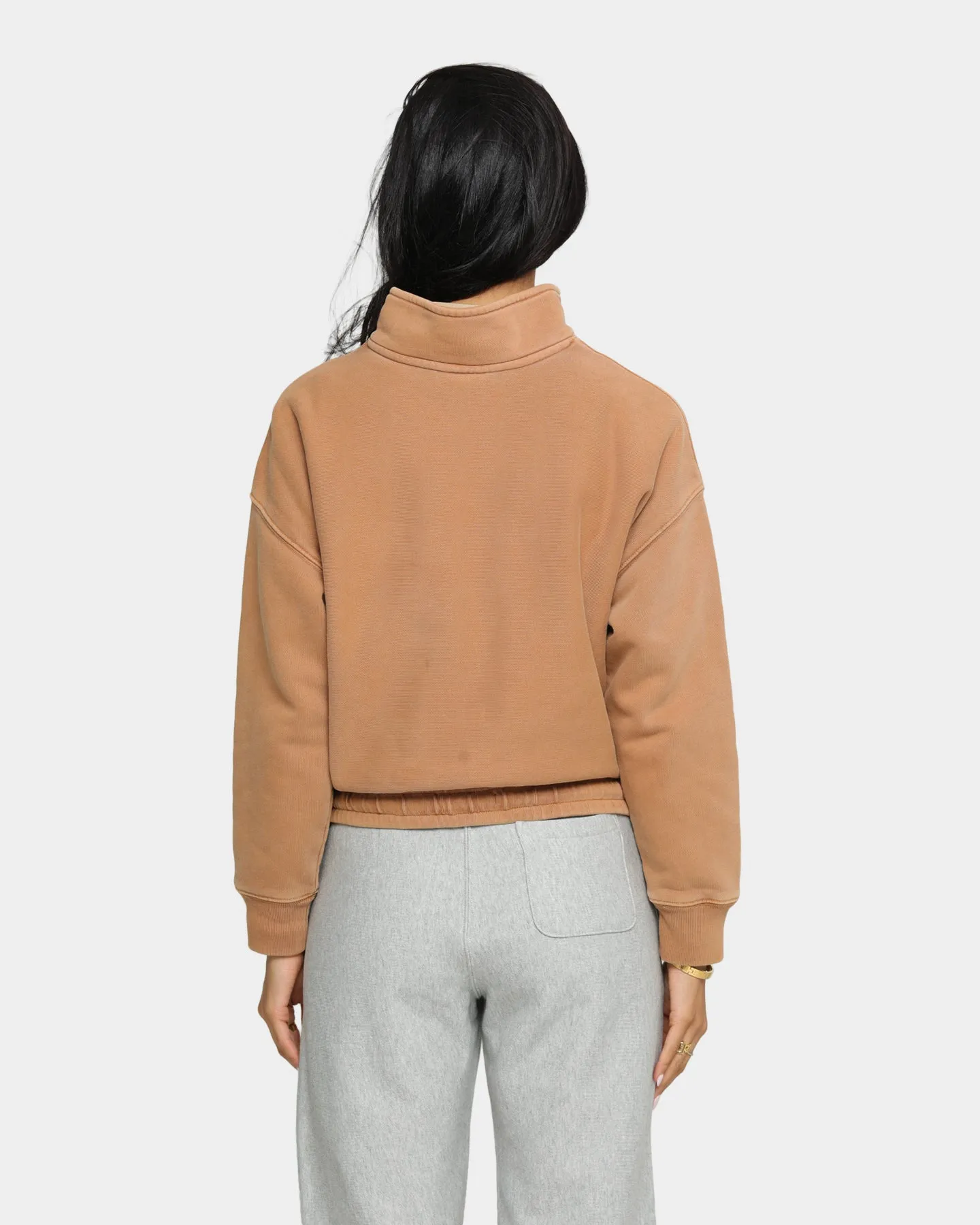 Champion Women's Rev Weave Garment Dye Quarter Zip Pullover Burnt Caramel