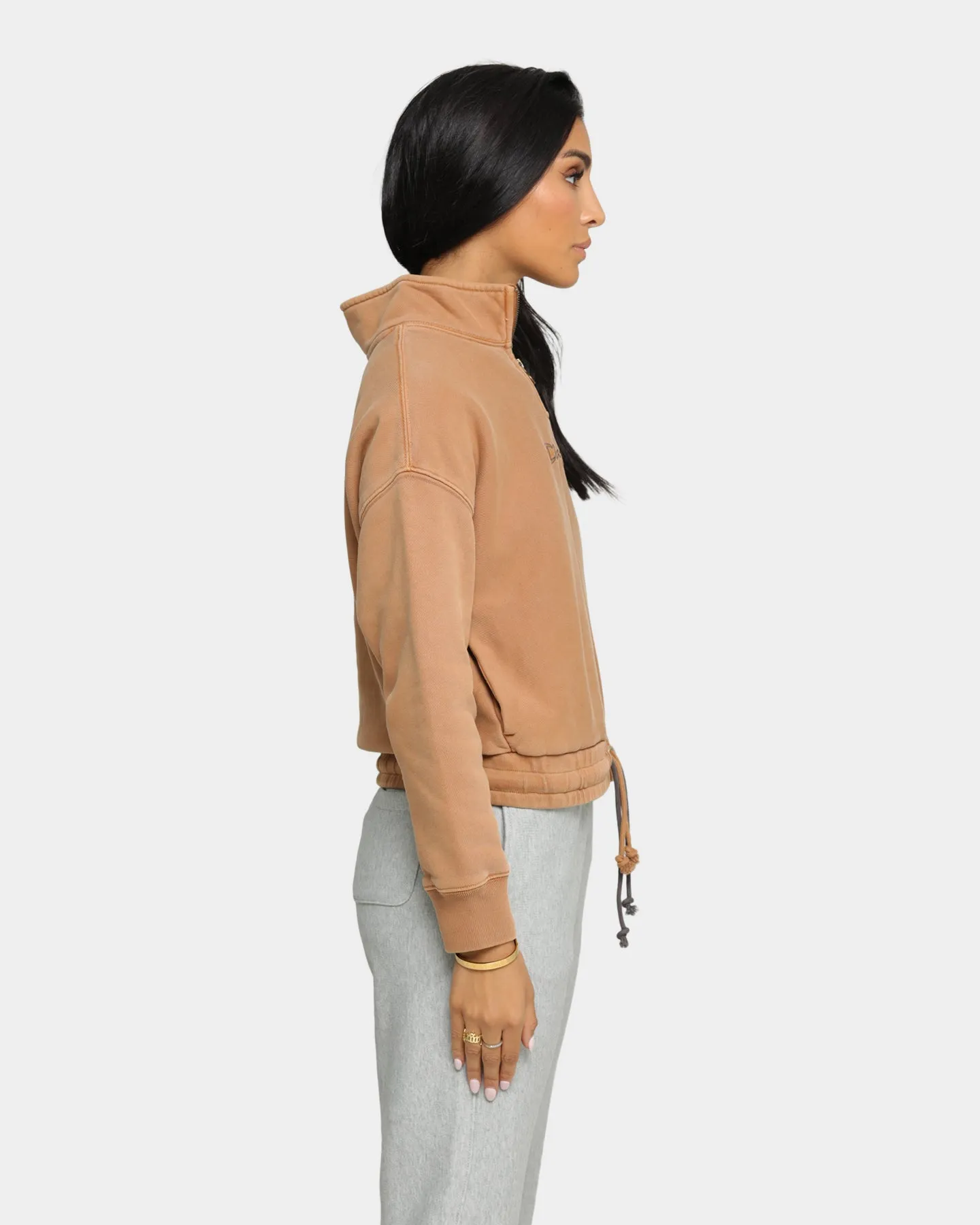 Champion Women's Rev Weave Garment Dye Quarter Zip Pullover Burnt Caramel