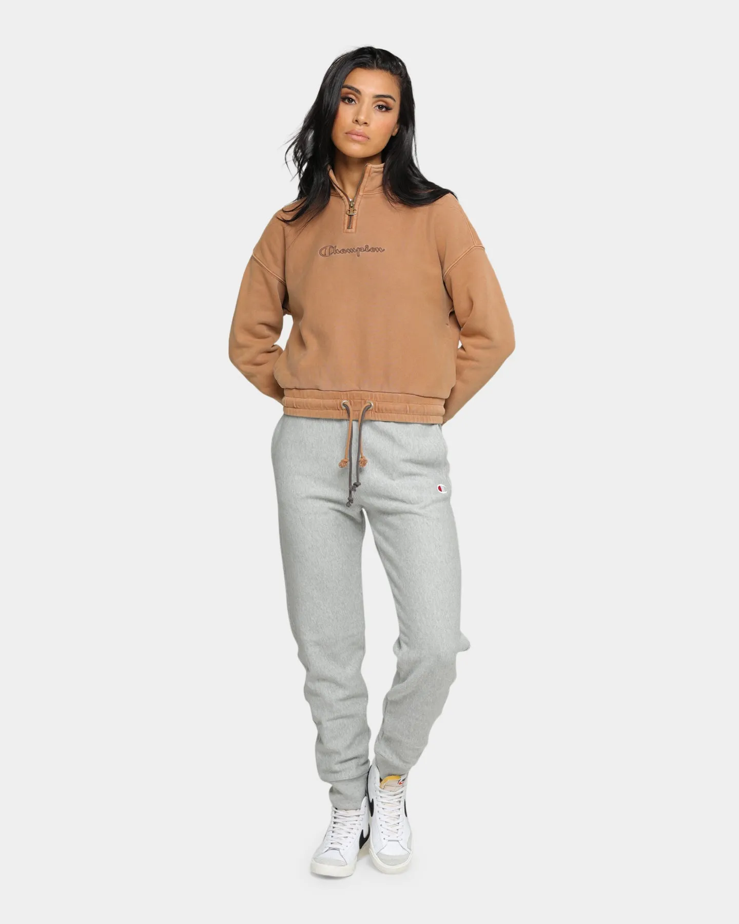 Champion Women's Rev Weave Garment Dye Quarter Zip Pullover Burnt Caramel