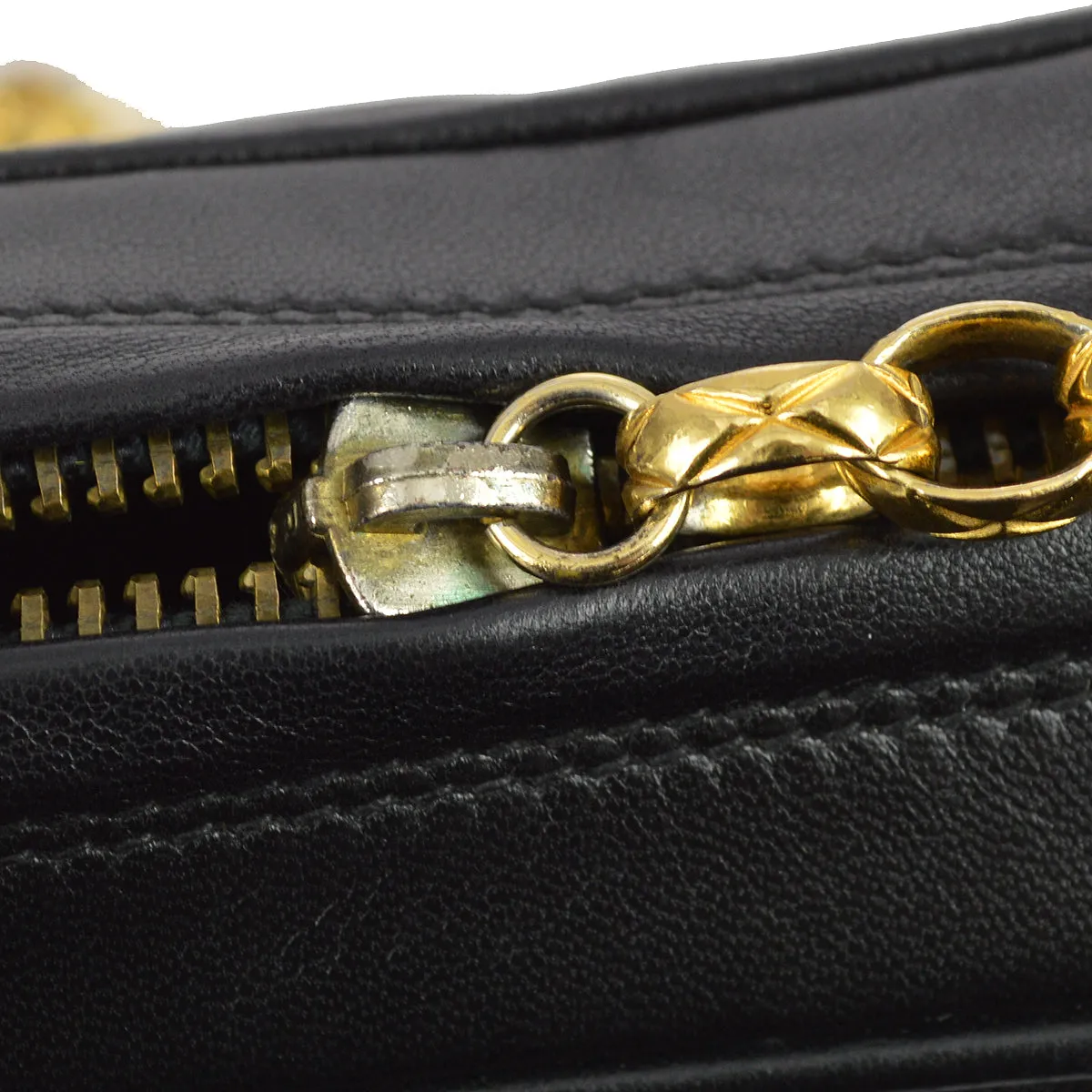 Chanel 1991-1994 Black Lambskin Chevron Pocket Camera Bag Small