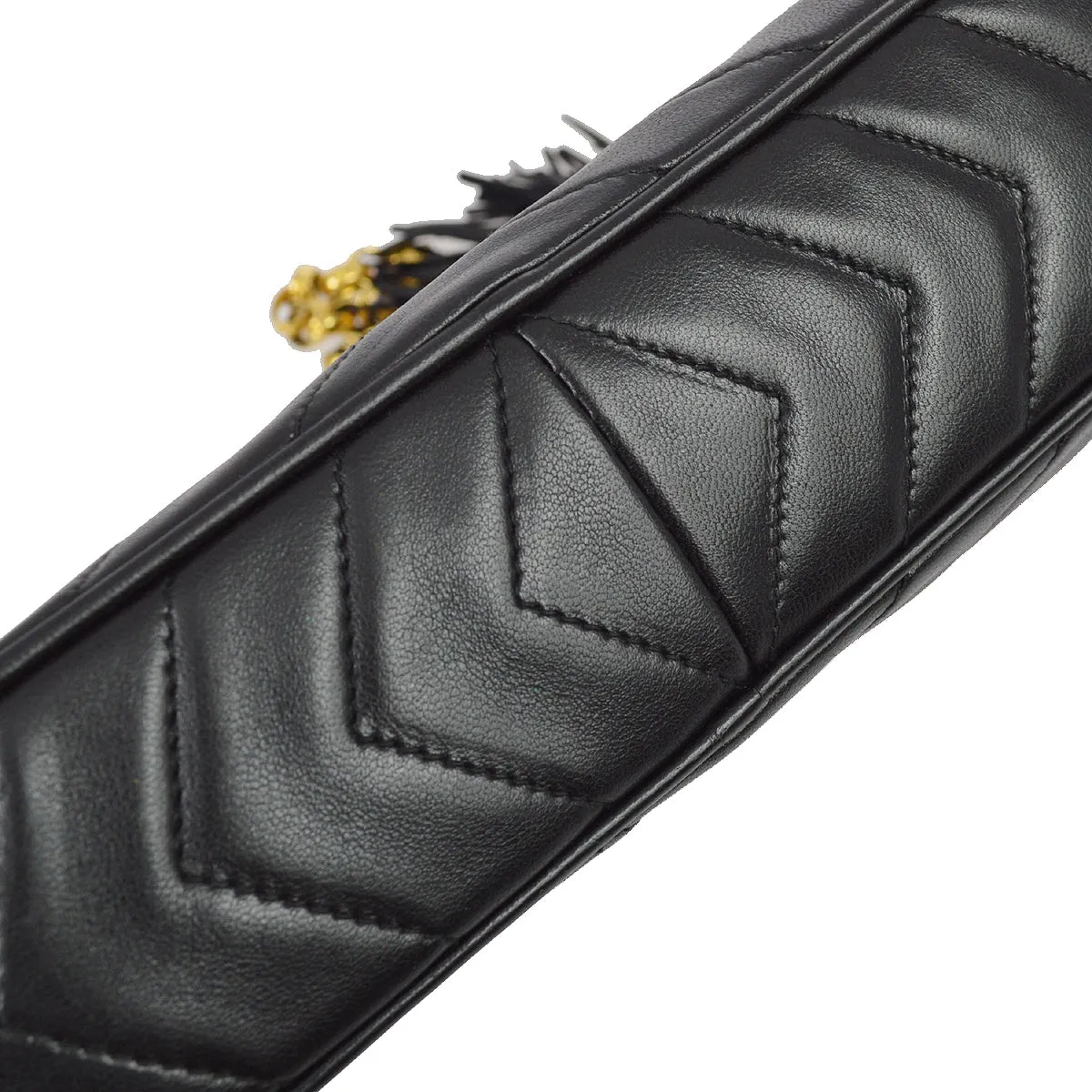 Chanel 1991-1994 Black Lambskin Chevron Pocket Camera Bag Small
