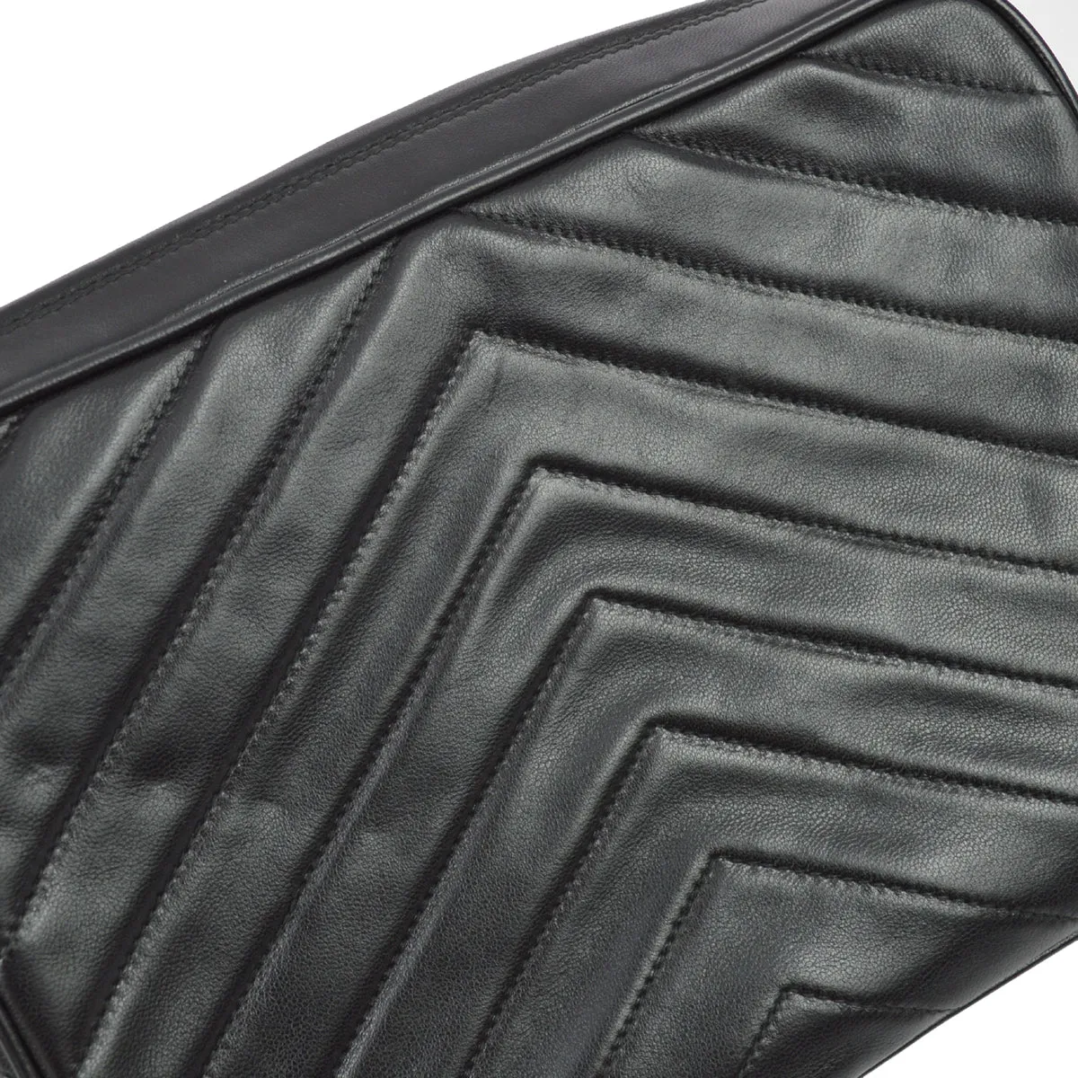 Chanel 1991-1994 Black Lambskin Chevron Pocket Camera Bag Small