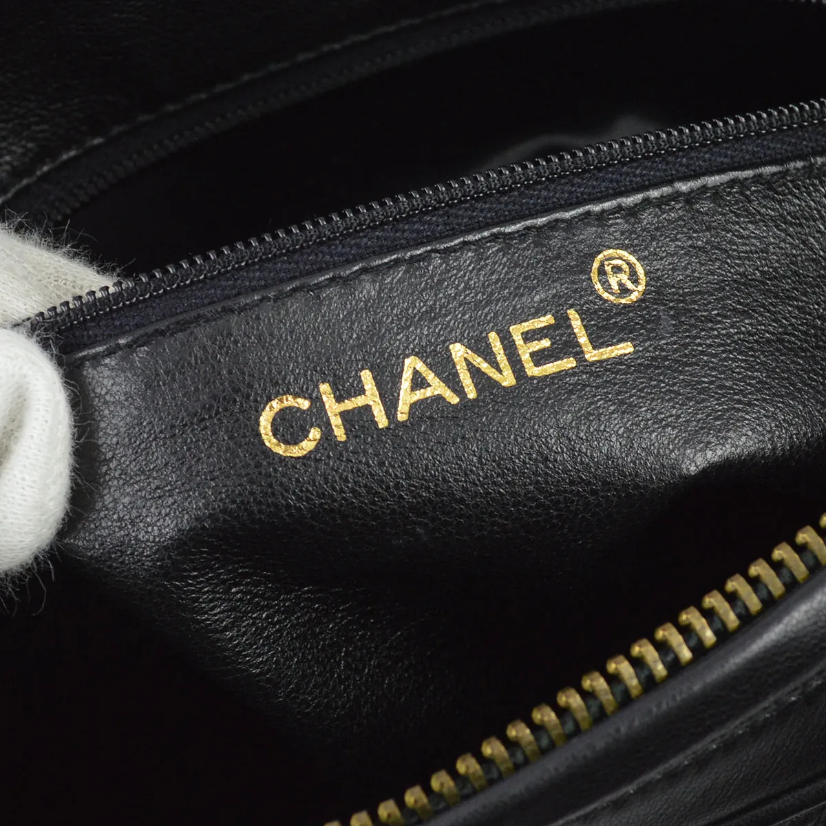 Chanel 1991-1994 Black Lambskin Chevron Pocket Camera Bag Small