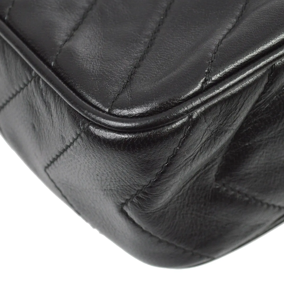 Chanel 1991-1994 Black Lambskin Small Chevron Pocket Camera Bag