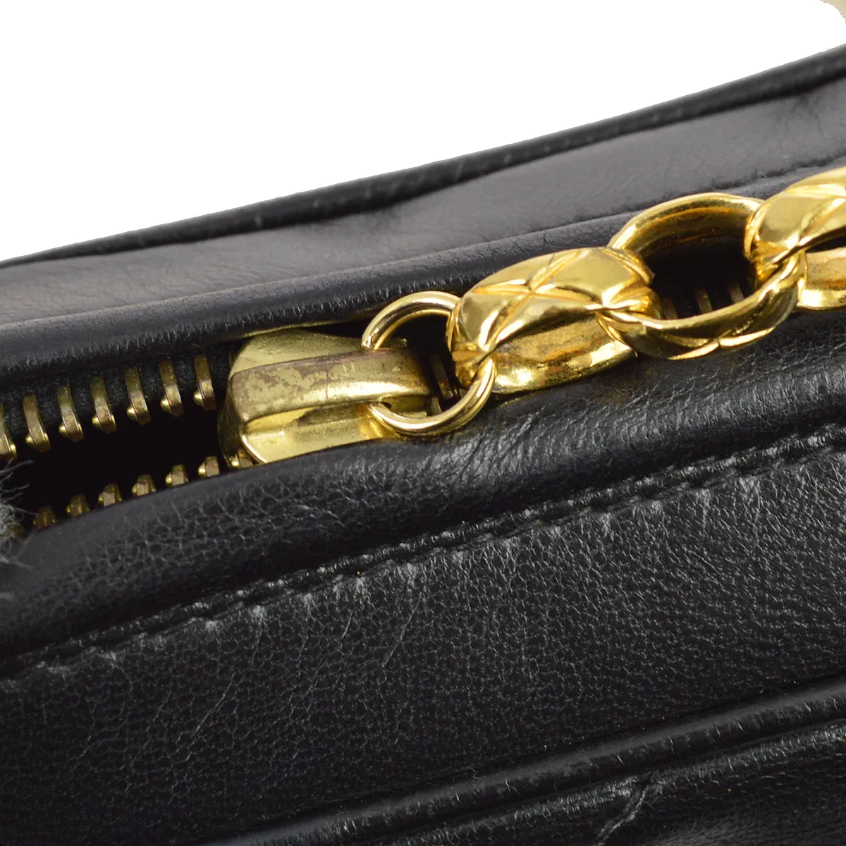 Chanel 1991-1994 Black Lambskin Small Chevron Pocket Camera Bag