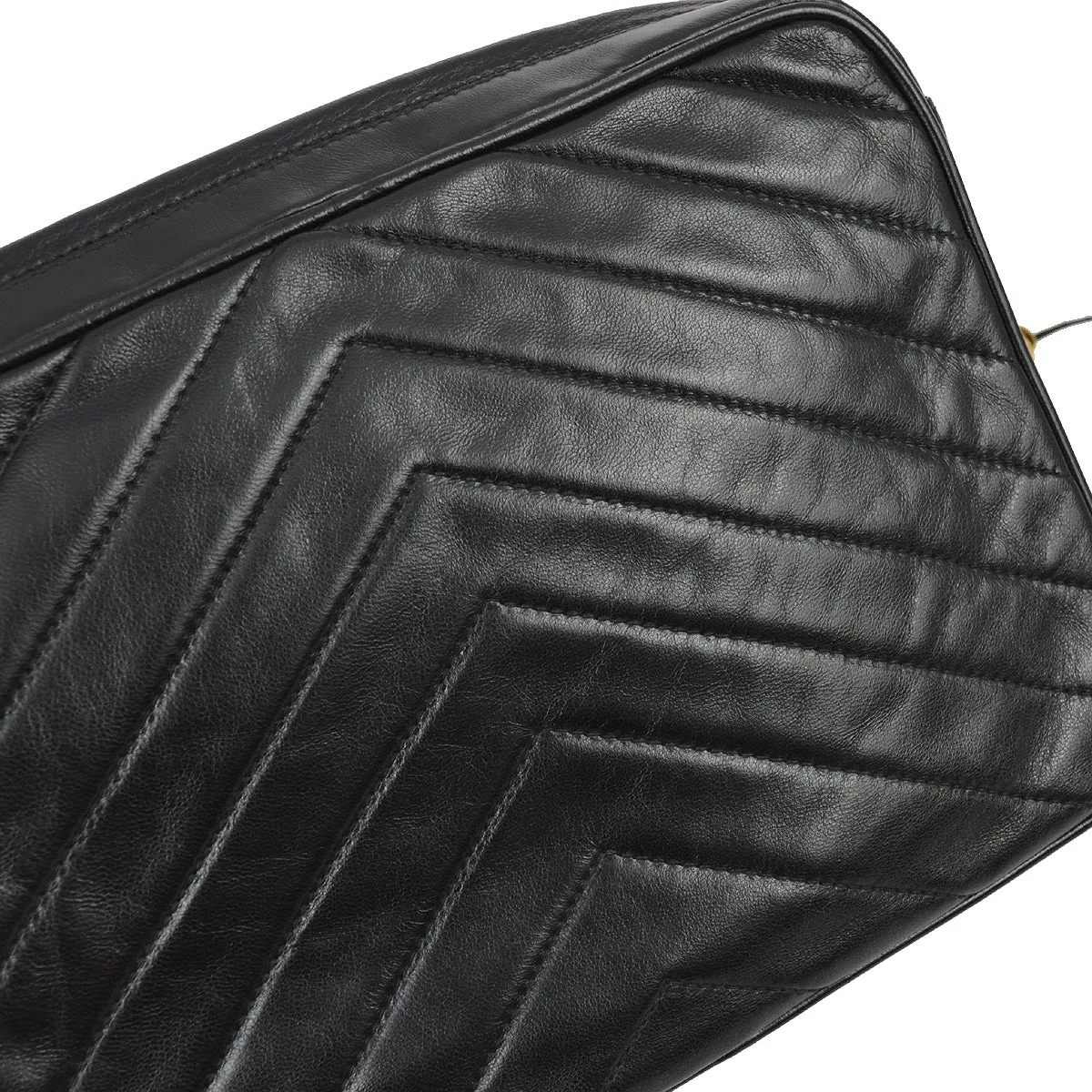 Chanel 1991-1994 Black Lambskin Small Chevron Pocket Camera Bag