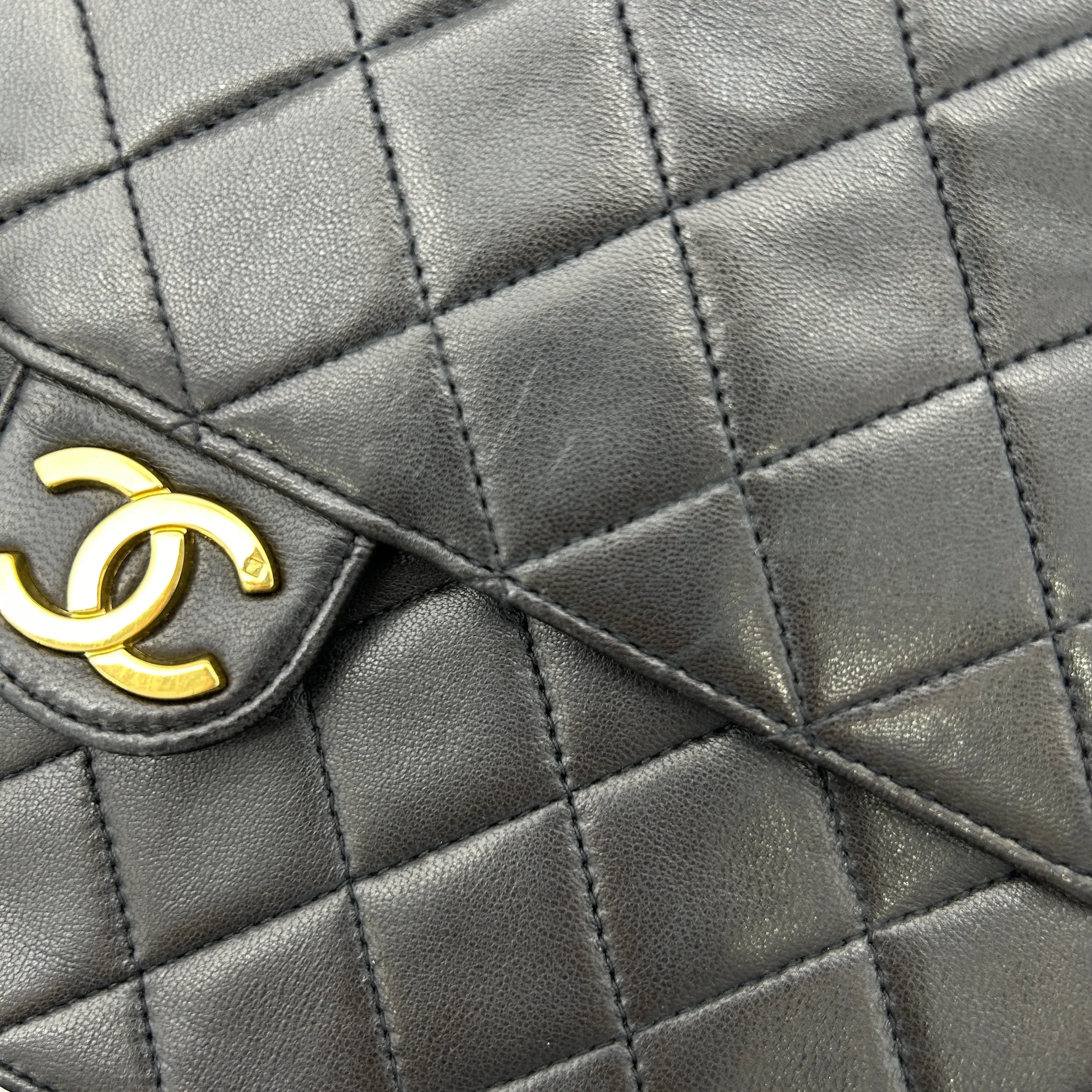Chanel Black Lambskin Pushlock Small Half Flap Shoulder Bag 1996-1997