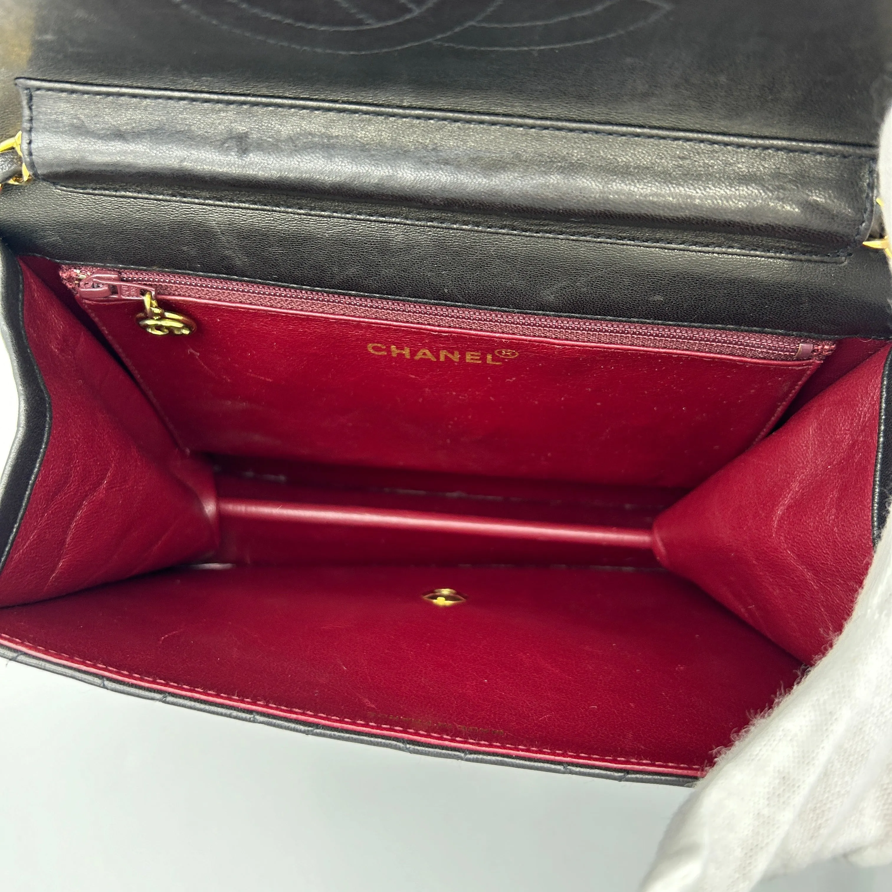 Chanel Black Lambskin Pushlock Small Half Flap Shoulder Bag 1996-1997