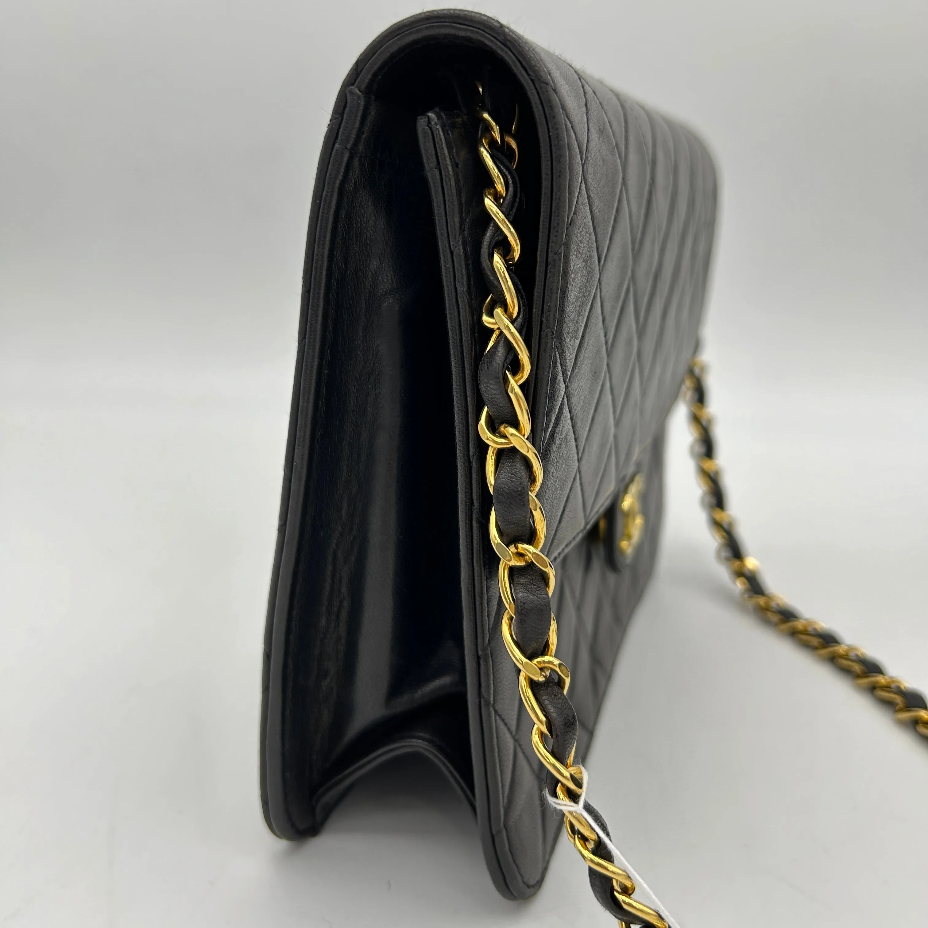 Chanel Black Lambskin Pushlock Small Half Flap Shoulder Bag 1996-1997