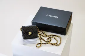 Chanel Black Mini Quilted Leather Coin Purse with Chain Strap