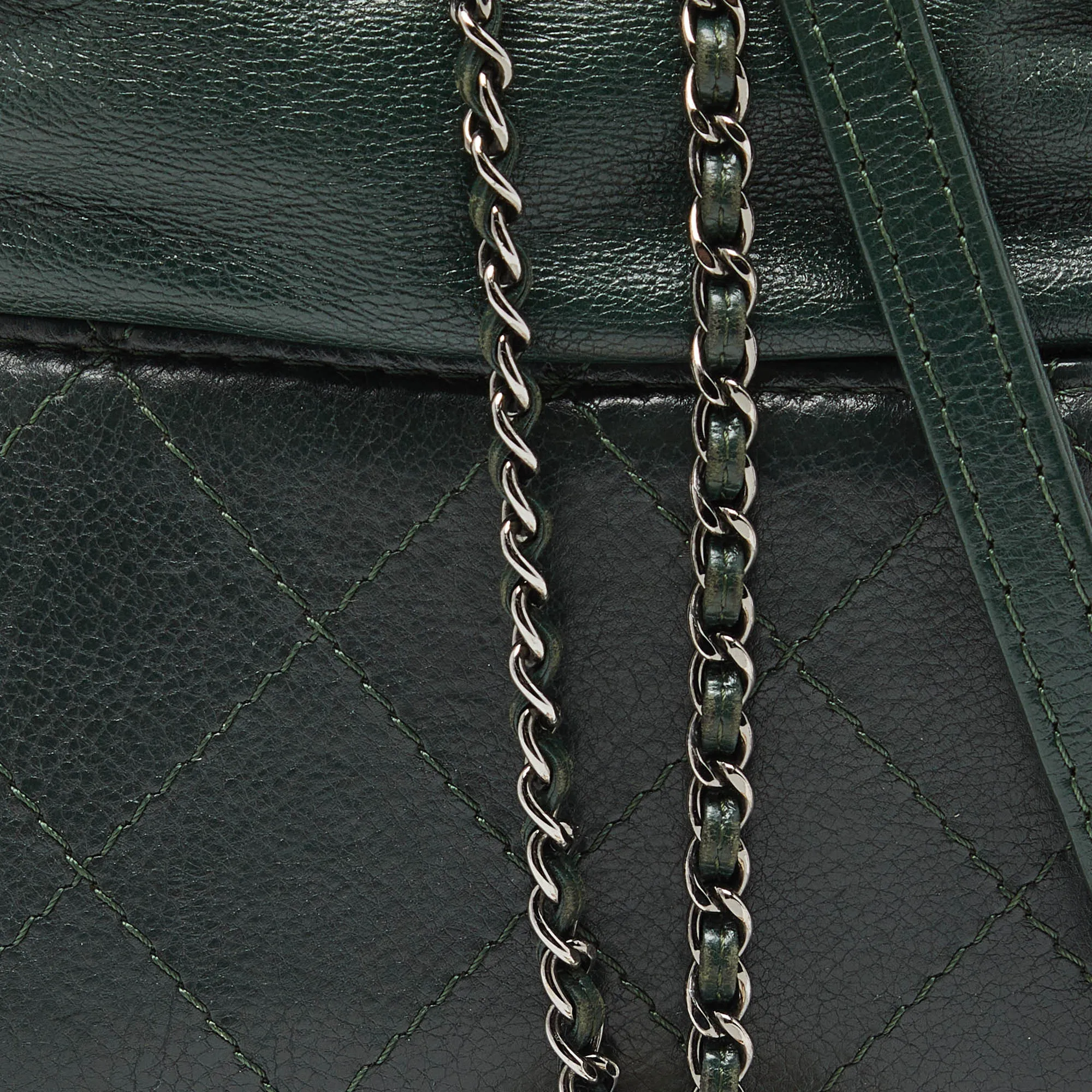 CHANEL Green Quilted Leather Small Gabrielle Bucket Bag
