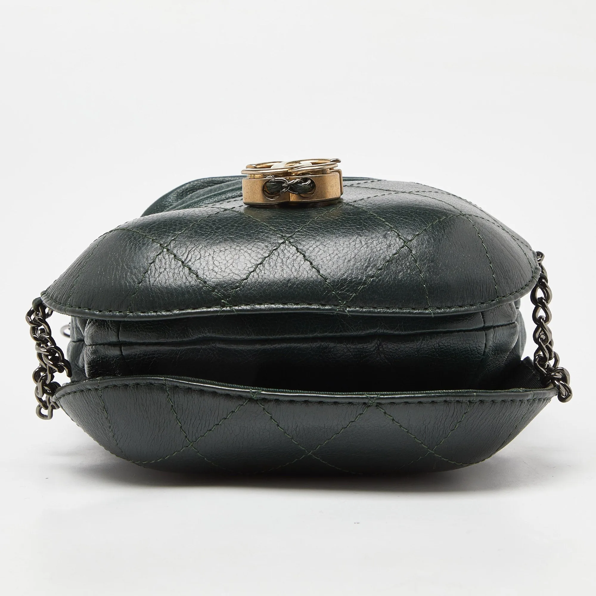 CHANEL Green Quilted Leather Small Gabrielle Bucket Bag
