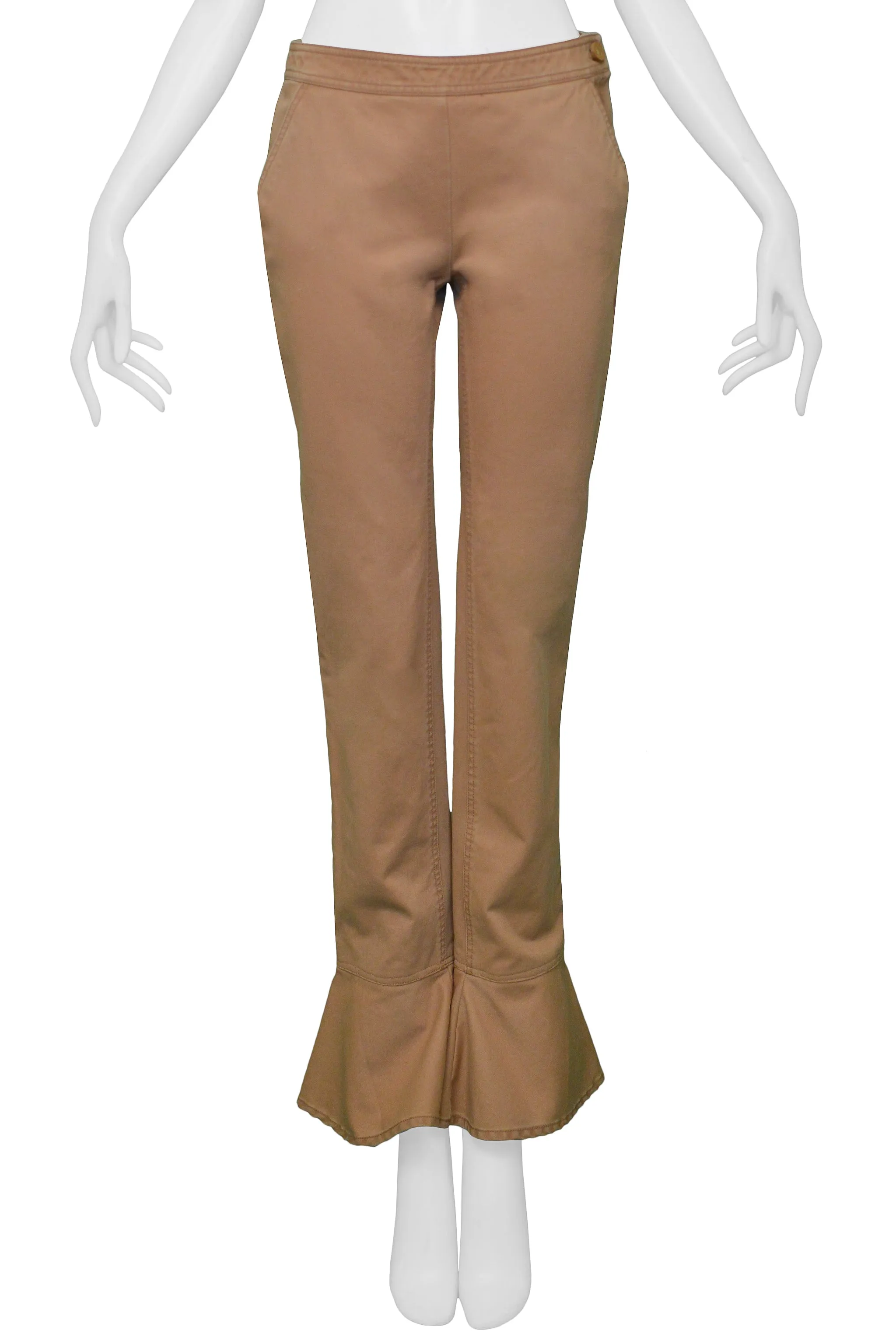 CHANEL KHAKI FLARED COTTON PANTS