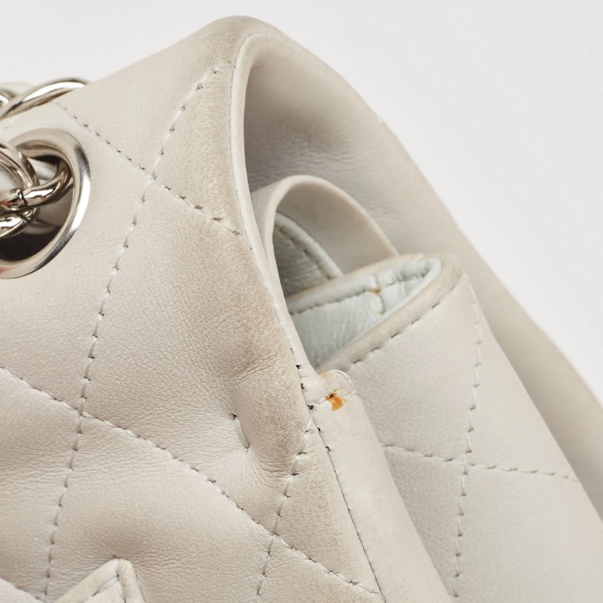 CHANEL Light Grey Quilted Leather Jumbo Classic Double Flap Bag