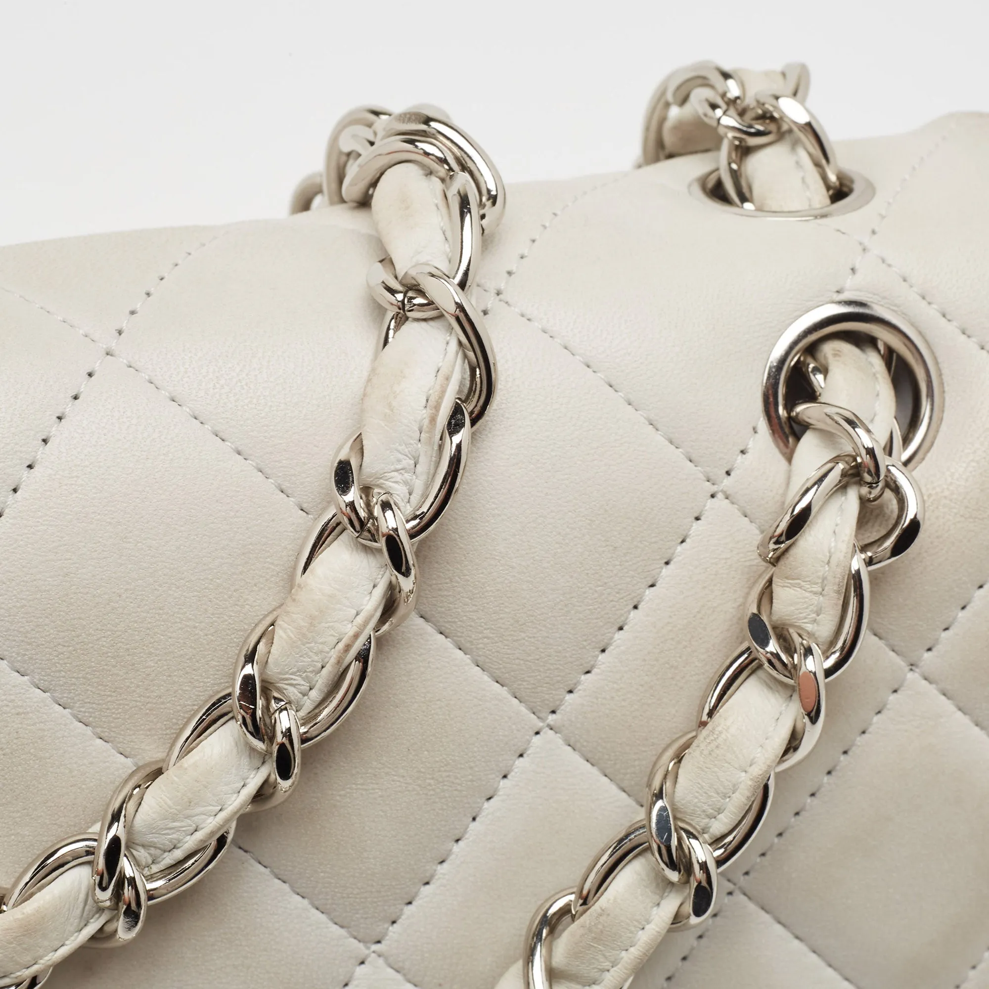 CHANEL Light Grey Quilted Leather Jumbo Classic Double Flap Bag