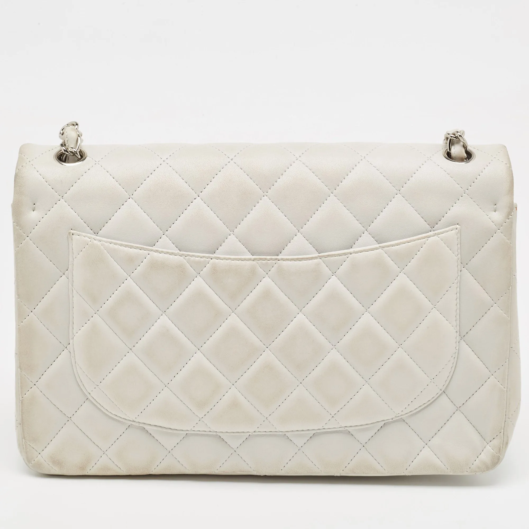 CHANEL Light Grey Quilted Leather Jumbo Classic Double Flap Bag