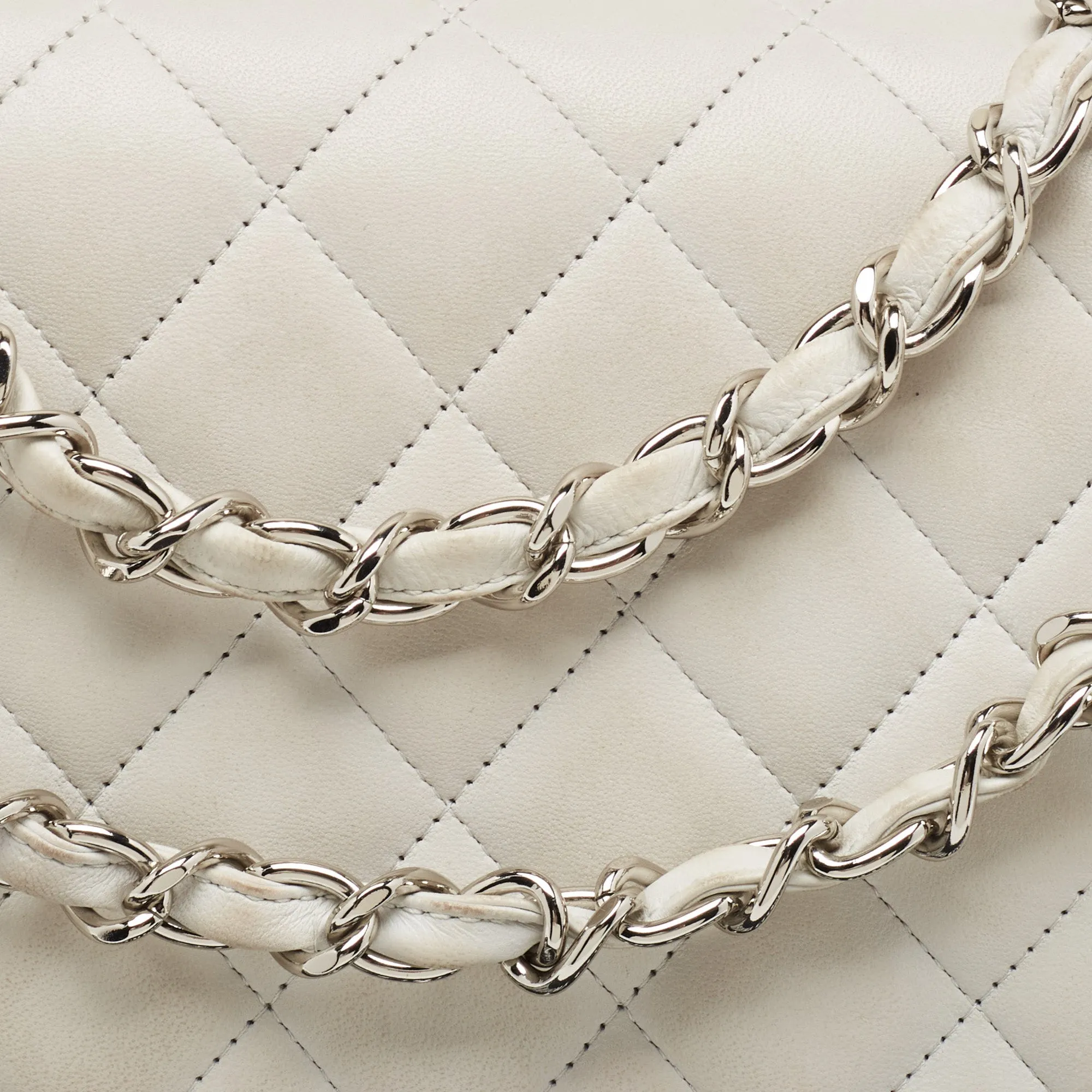 CHANEL Light Grey Quilted Leather Jumbo Classic Double Flap Bag
