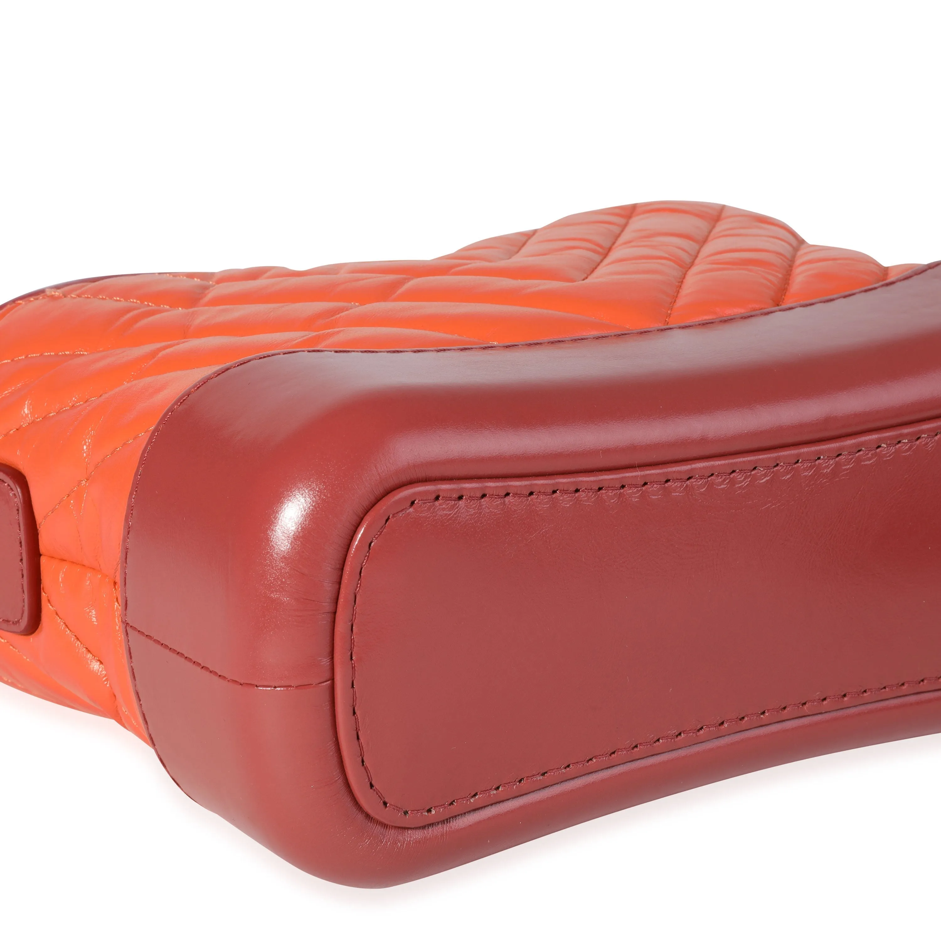 CHANEL Orange & Red Aged Calfskin Chevron Quilted Small Gabrielle Hobo