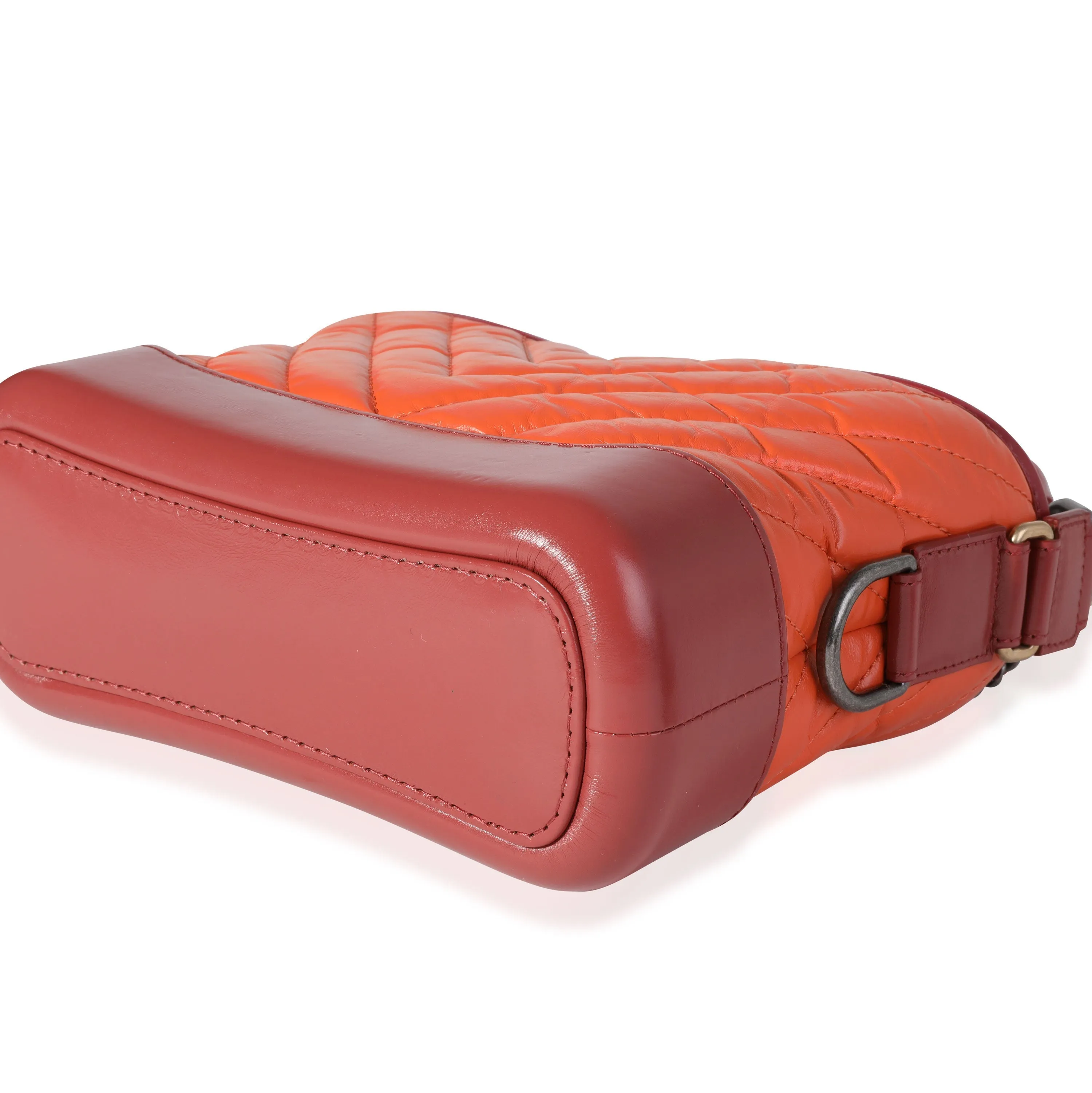 CHANEL Orange & Red Aged Calfskin Chevron Quilted Small Gabrielle Hobo