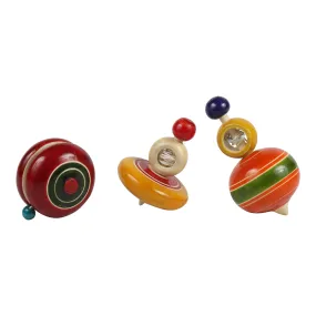 Channapatna Toys Wooden Spinning Tops for Kids (3 Yrs )-Set of 3 Pcs- Multicolor-Curiosity & Fine Motor Skills