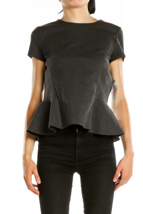 Charcoal Peplum Short Sleeve Top