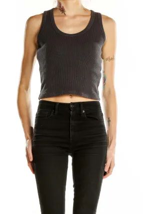 Charcoal Ribbed Cropped Tank Top