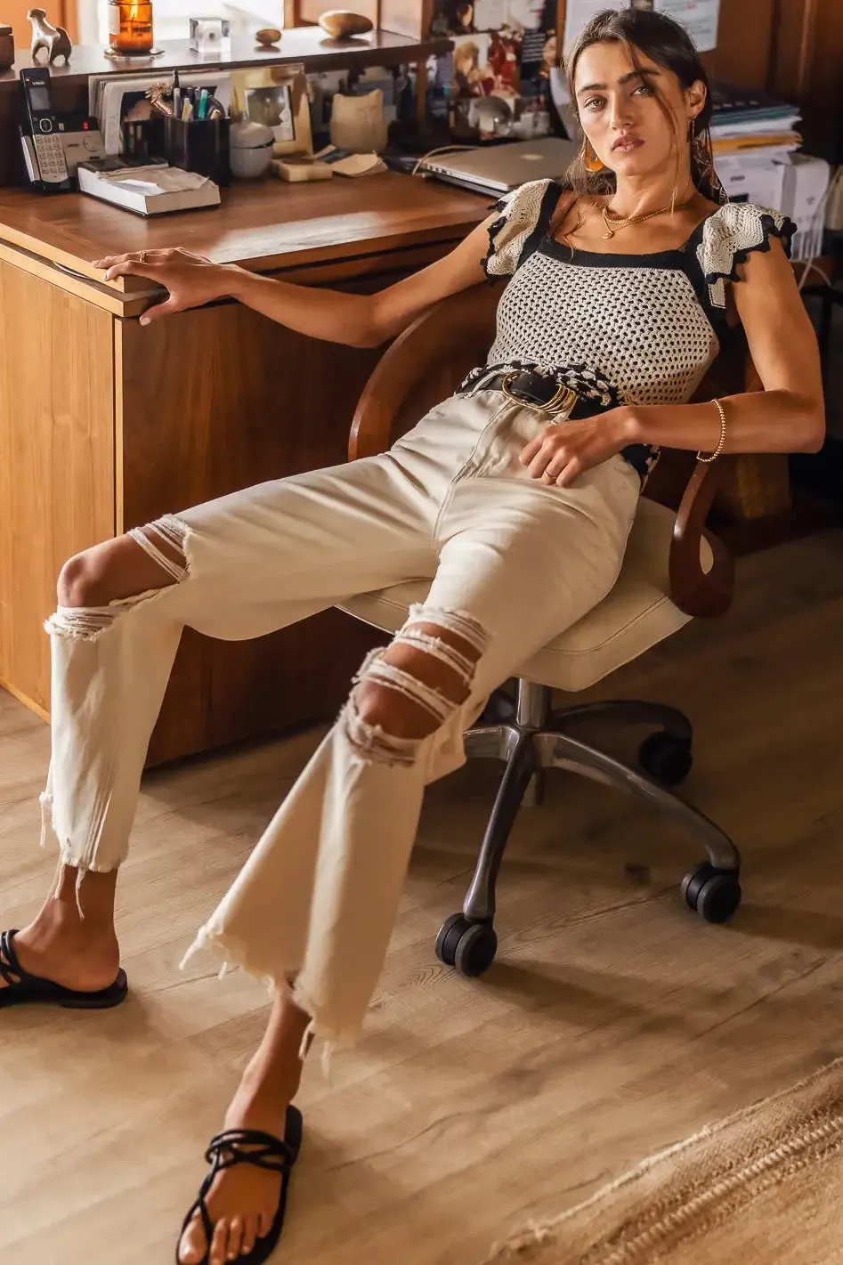 Charlie Distressed Jeans in Ivory - FINAL SALE