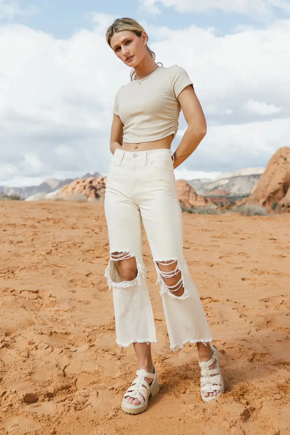 Charlie Distressed Jeans in Ivory - FINAL SALE