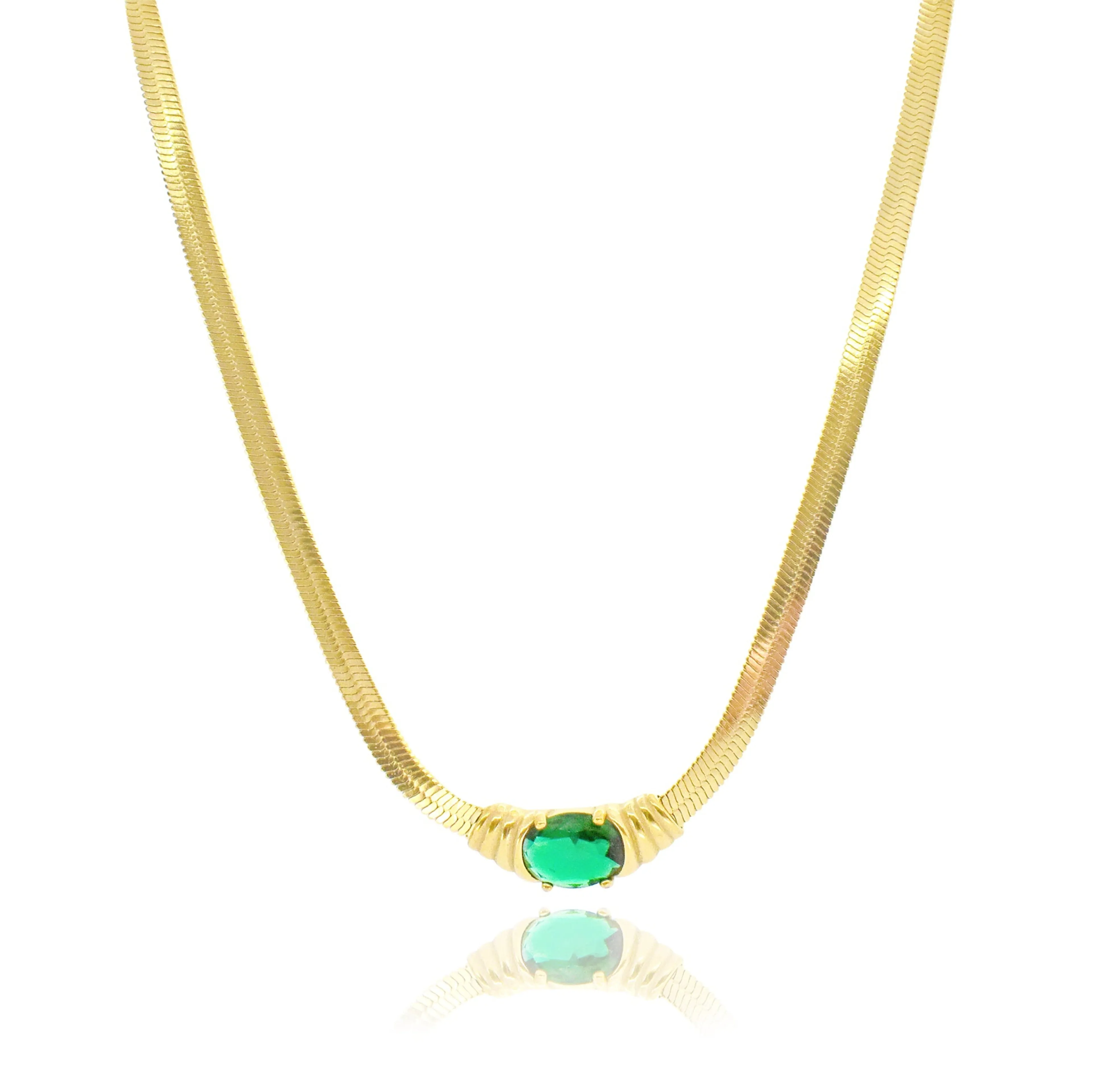 CHARLOTTE GREEN JEWEL SNAKE CHAIN NECKLACE