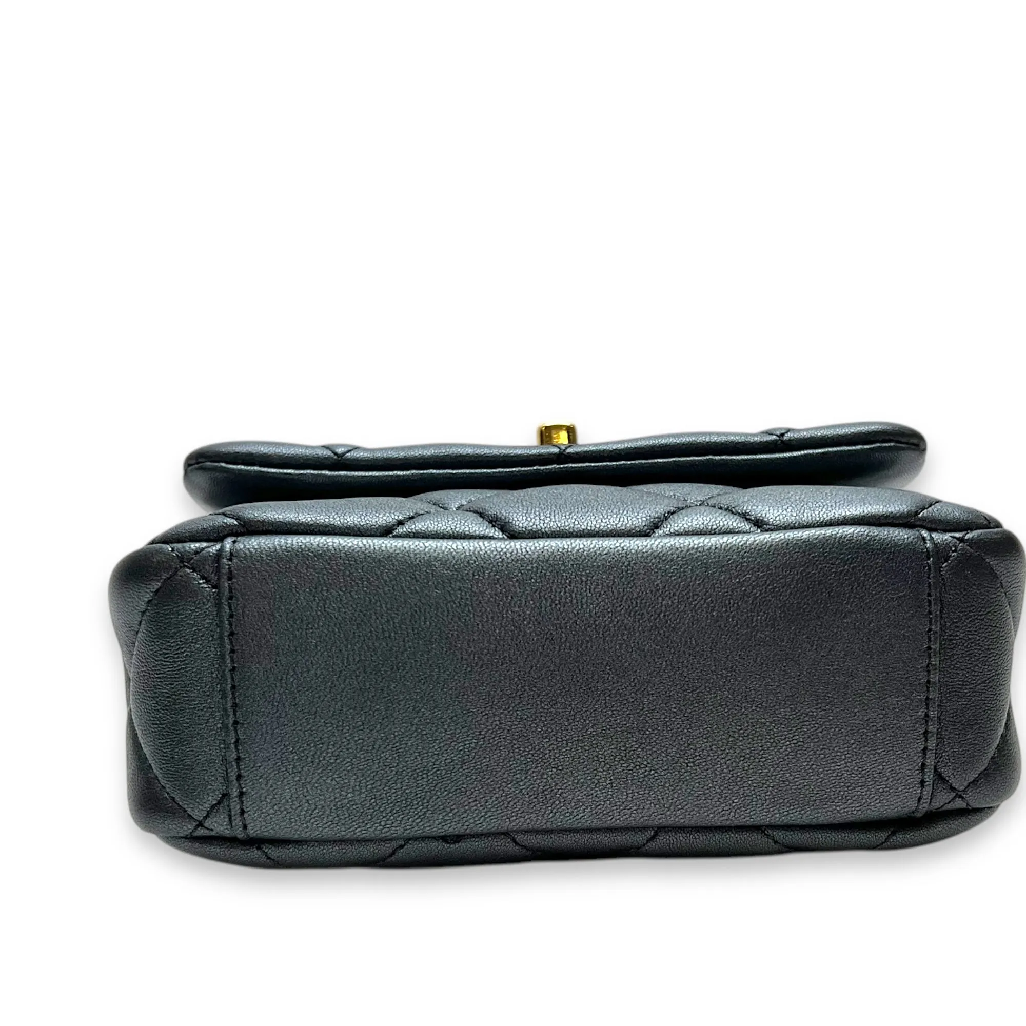 Charm chain Grey Crossbody Bag in Calfskin, Gold hardware