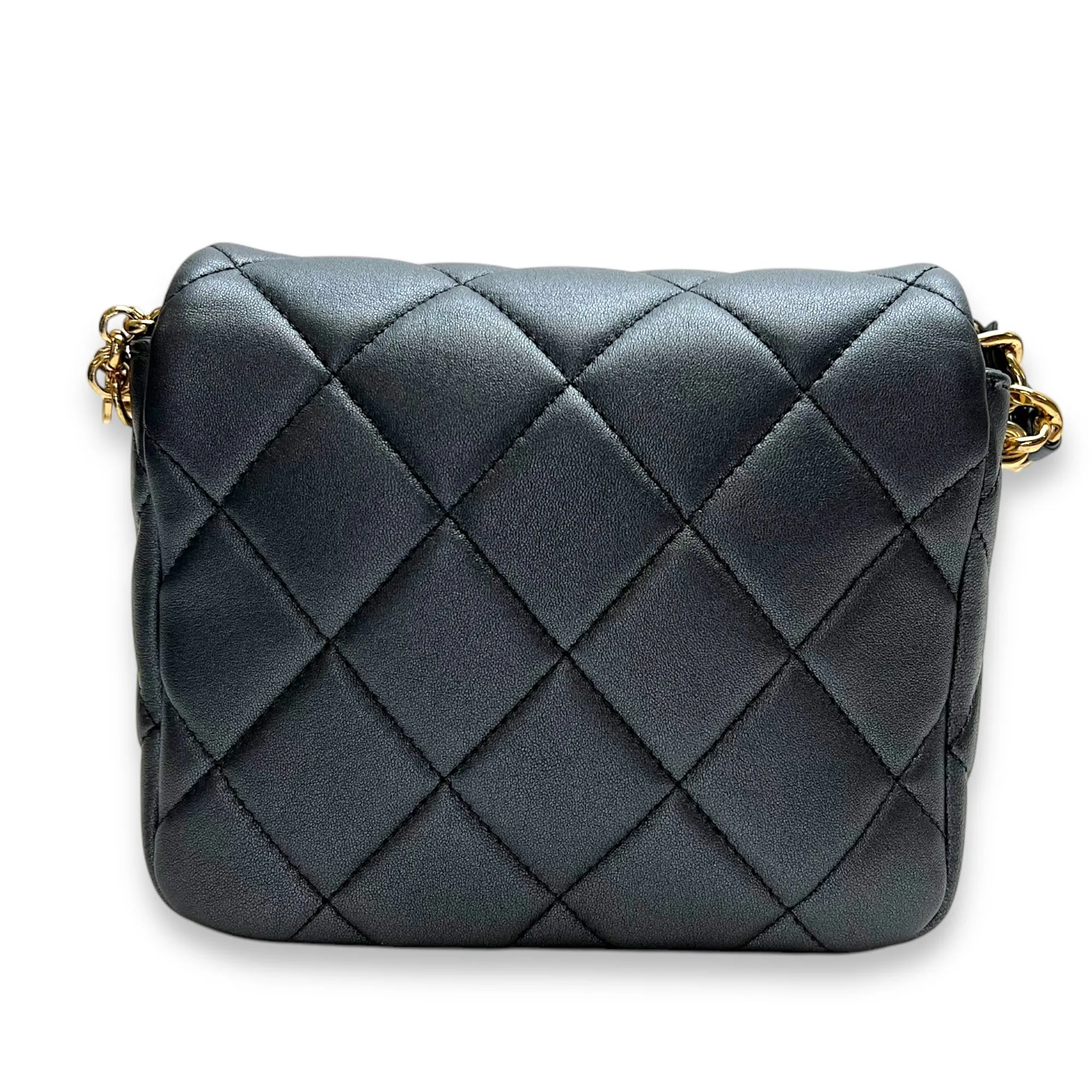 Charm chain Grey Crossbody Bag in Calfskin, Gold hardware